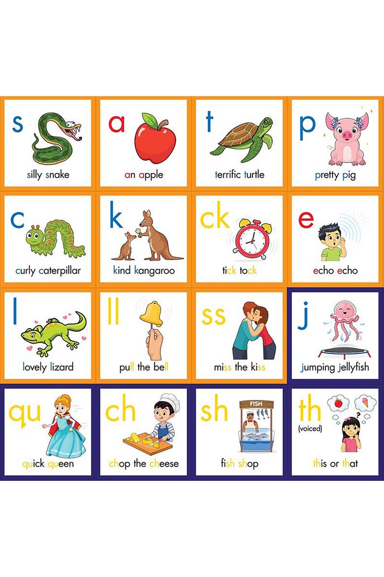 Rainbow Phonics 52 Letter Sound Posters, Kids, Alternate, color, Multicolored