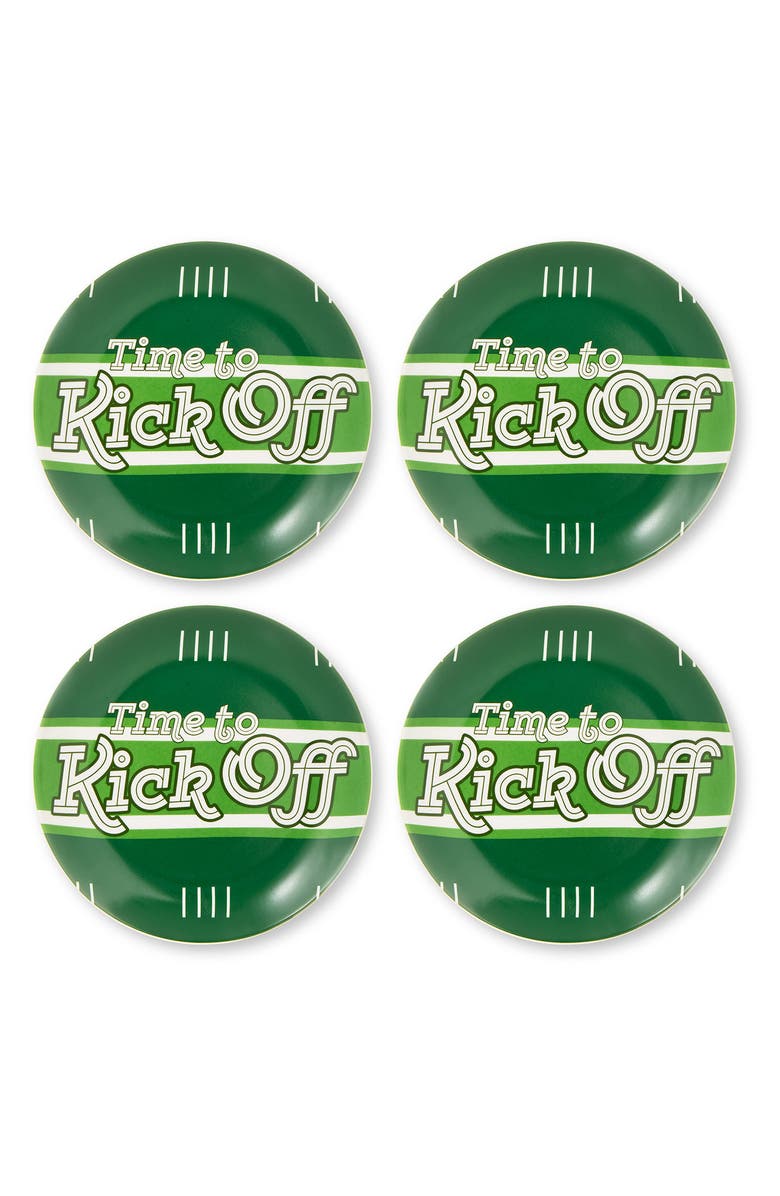 Godinger Set of 4 Football Melamine Appetizer Plates, Main, color, Green Multi