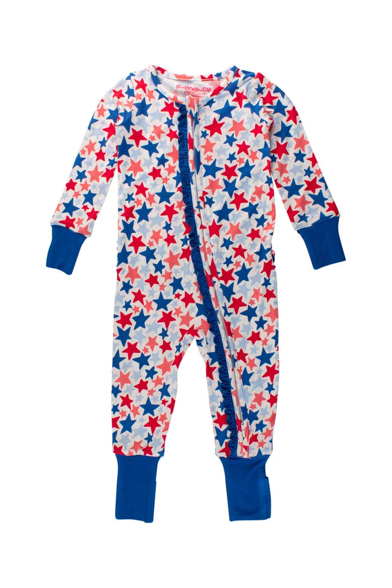 SoftSnooze Baby Girls Ruffle One Piece Convertible Pajamas, Main, color, Star-Spangled
