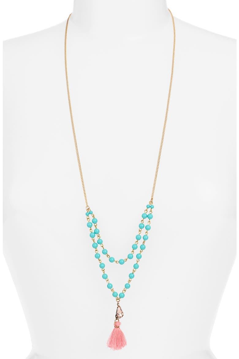 Beaded Tassel Layering Necklace, Main, color, TURQUOISE/ PINK