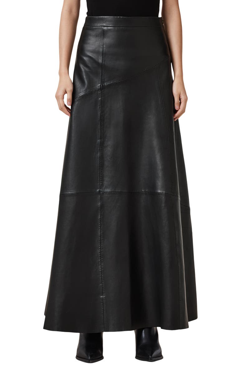 AllSaints Giana Leather Maxi Skirt, Main, color, 