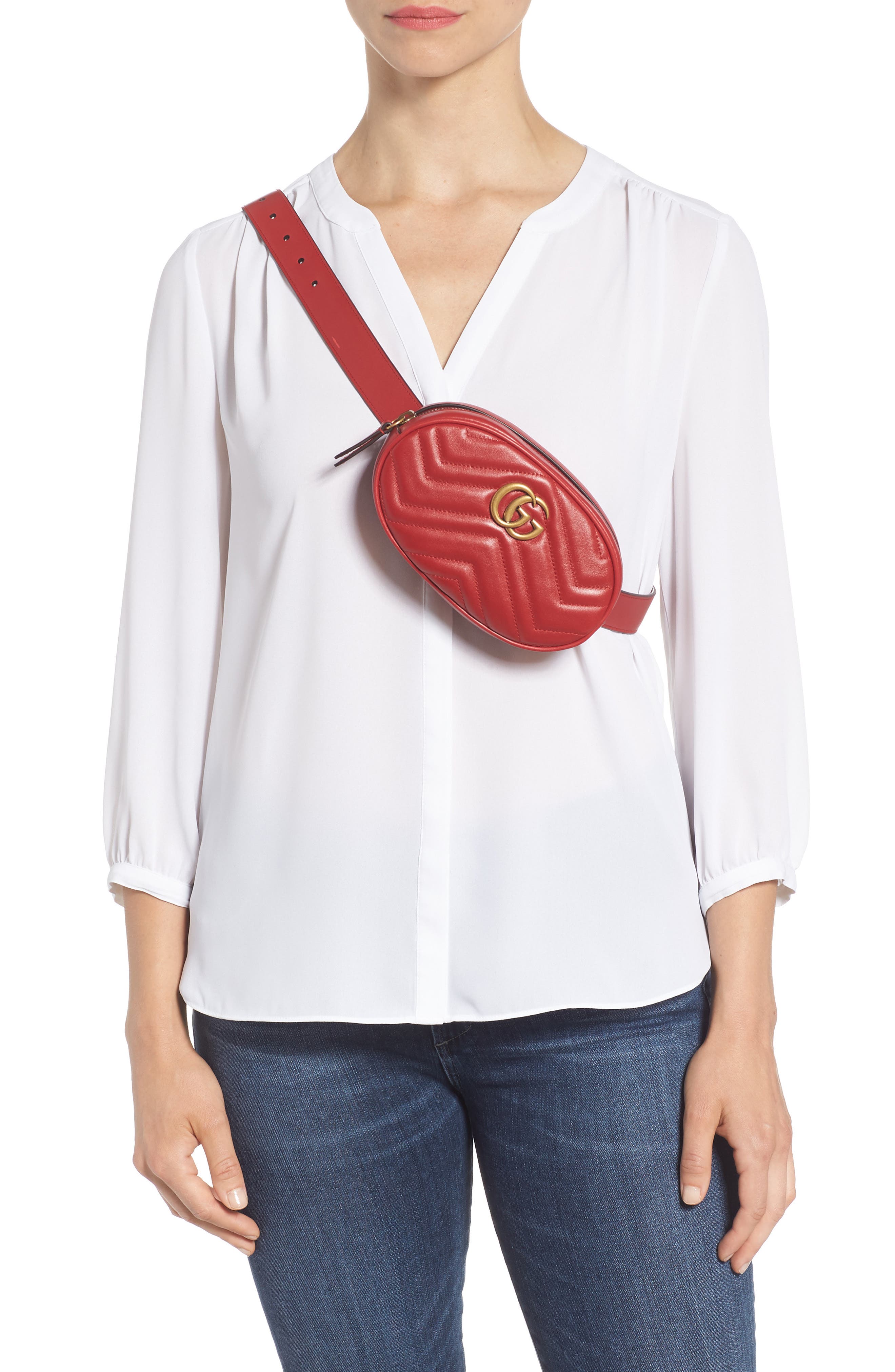 Gucci GG Marmont Matelassé Leather Belt Bag, Alternate, color, 