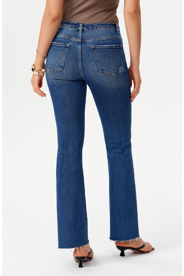 Rivet Studded High Waist Raw Hem Bootcut Jeans, Alternate, color, MEDIUM BLUE