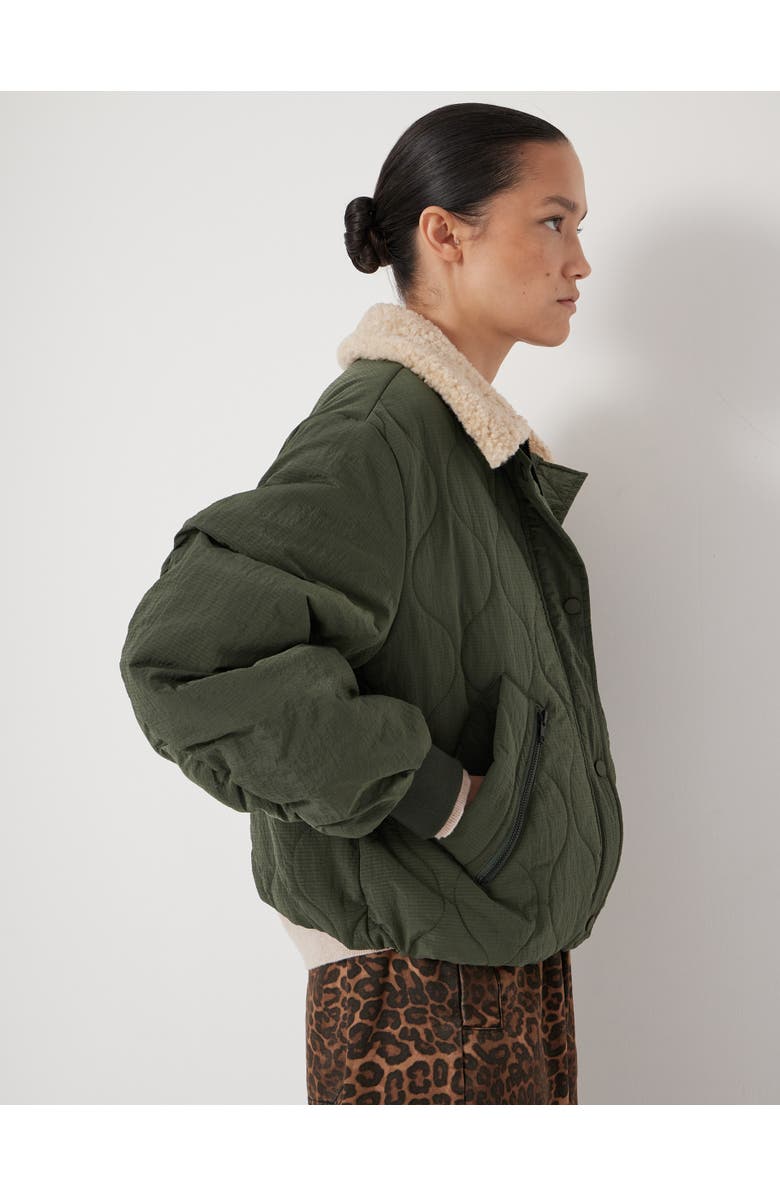 Hush Teddy Collar Quilted Bomber, Alternate, color, Grey Green