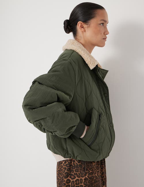 Hush Teddy Collar Quilted Bomber In Green