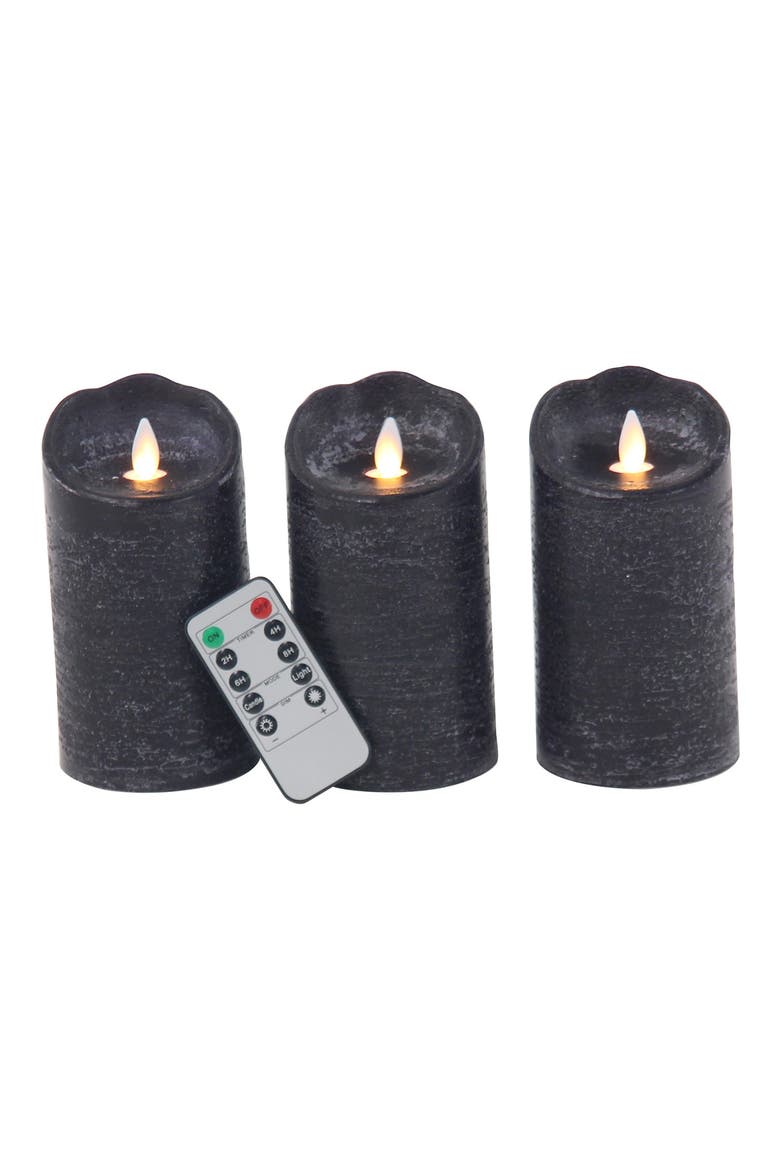 Black Wax Traditional Flameless Candle with Remote Control - Set of 3, Main, color, BLACK