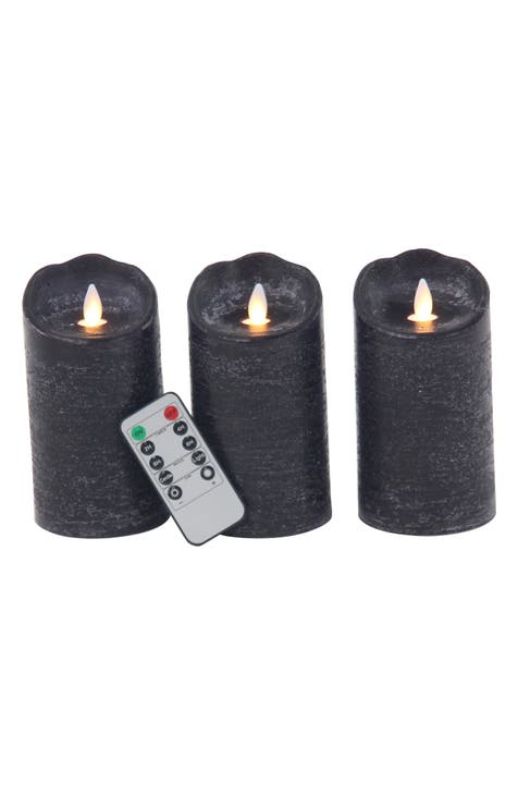 Black Wax Traditional Flameless Candle with Remote Control - Set of 3