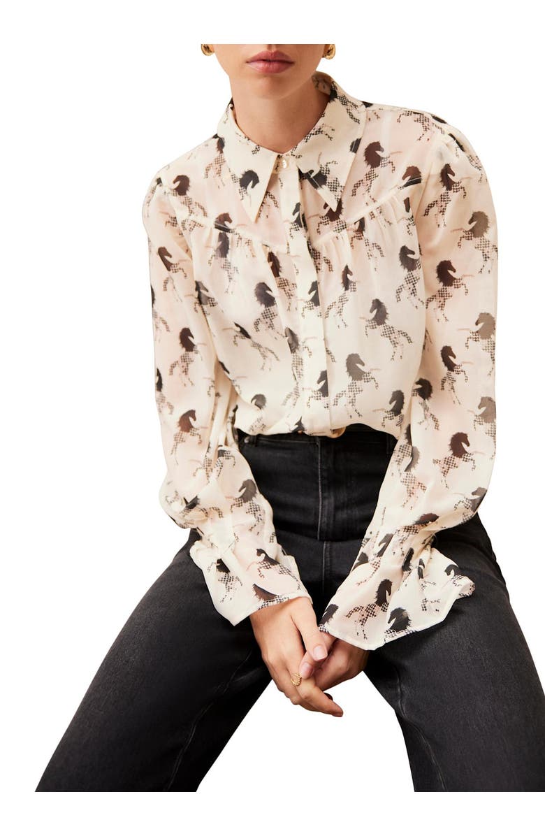 MINT VELVET Horse Print Sheer Blouse, Main, color, Cream