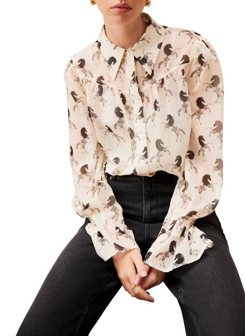 Horse Print Sheer Blouse