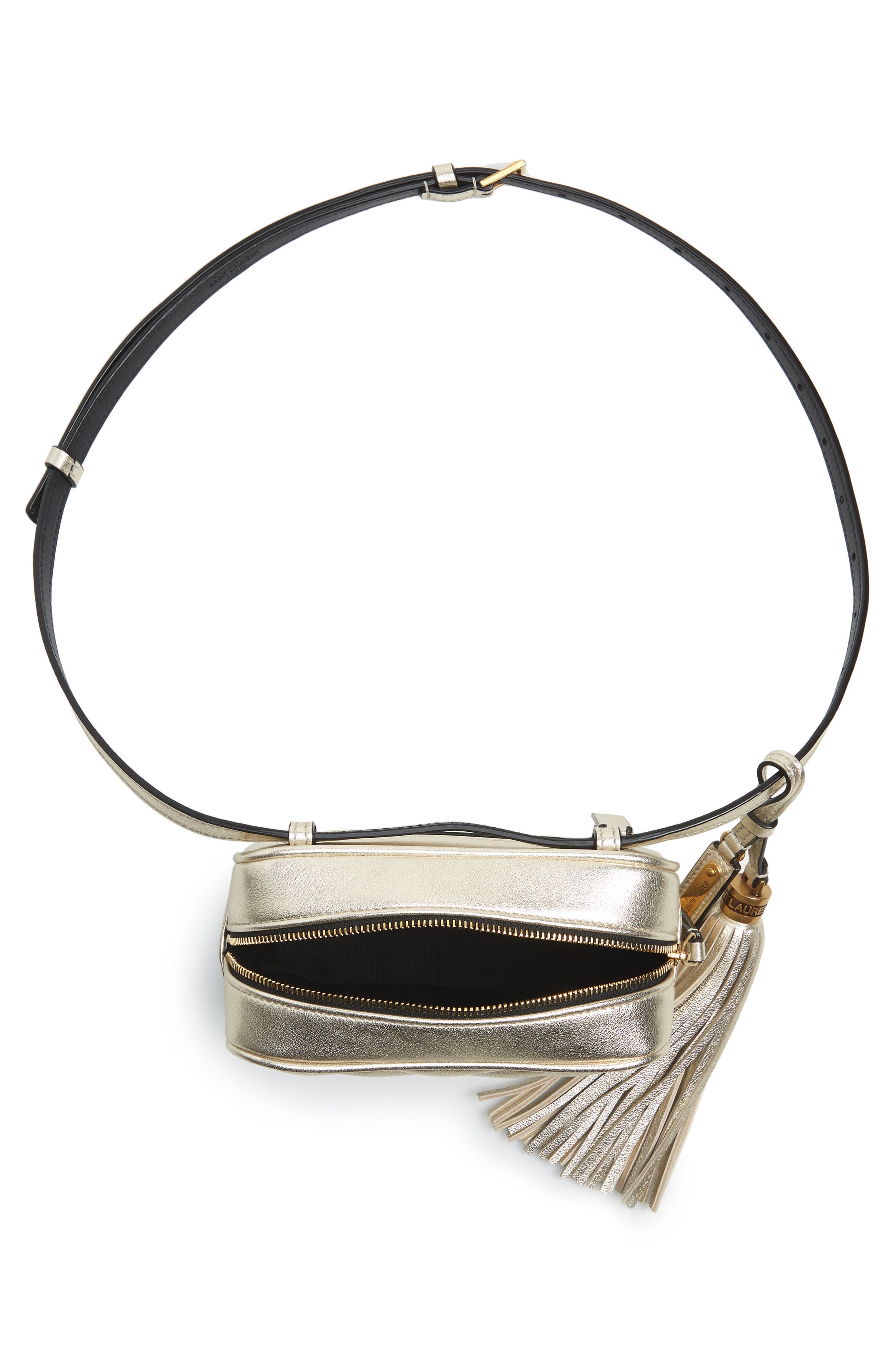 Saint Laurent Lou Lou Metallic Calfskin Leather Belt Bag with Tassel, Alternate, color, 