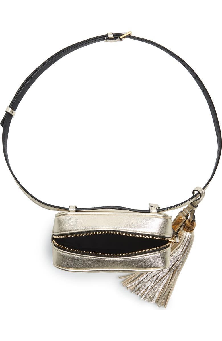 Saint Laurent Lou Lou Metallic Calfskin Leather Belt Bag with Tassel, Alternate, color,