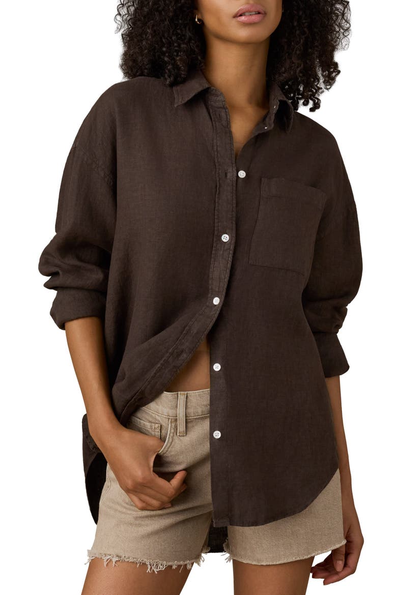 Laguna Linen Button-Up Shirt, Main, color, DEMITASSE
