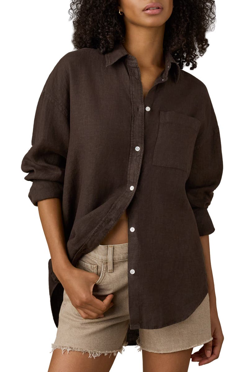 Faherty Laguna Linen Button-Up Shirt, Main, color, Demitasse