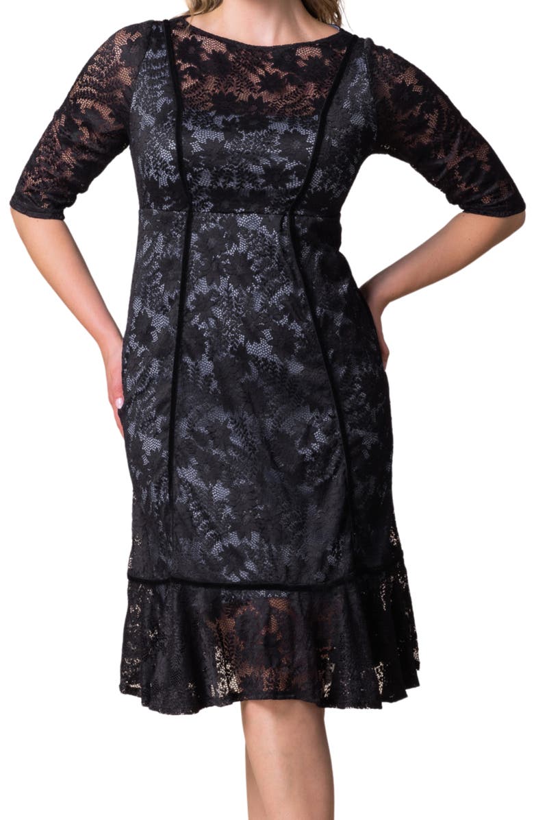 Kiyonna Hampton Lace Ruffle Hem Cocktail Dress, Alternate, color, Shadowed Stream