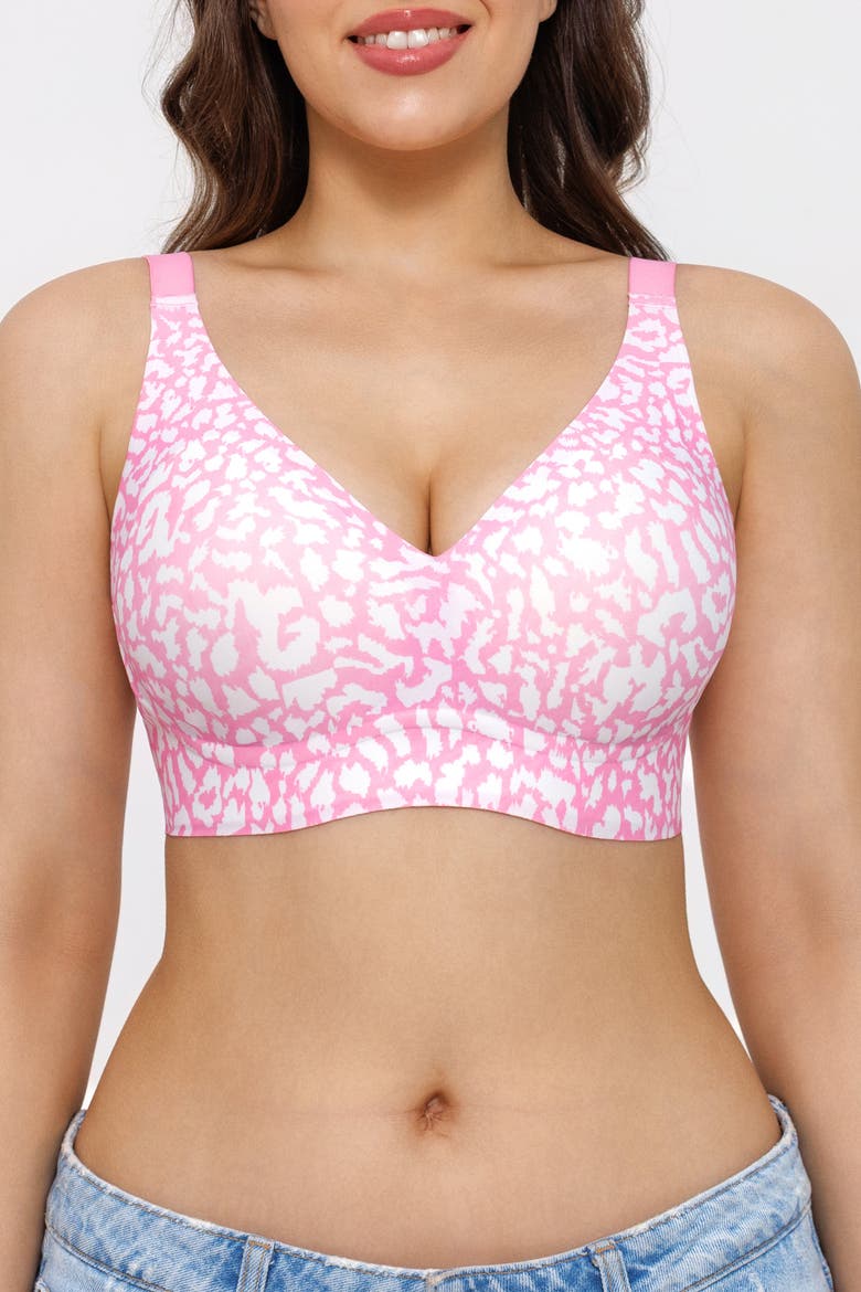 Seamless Wireless Jelly Leopard Contour Minimizer Support Bra, Alternate, color, Pink Leopard