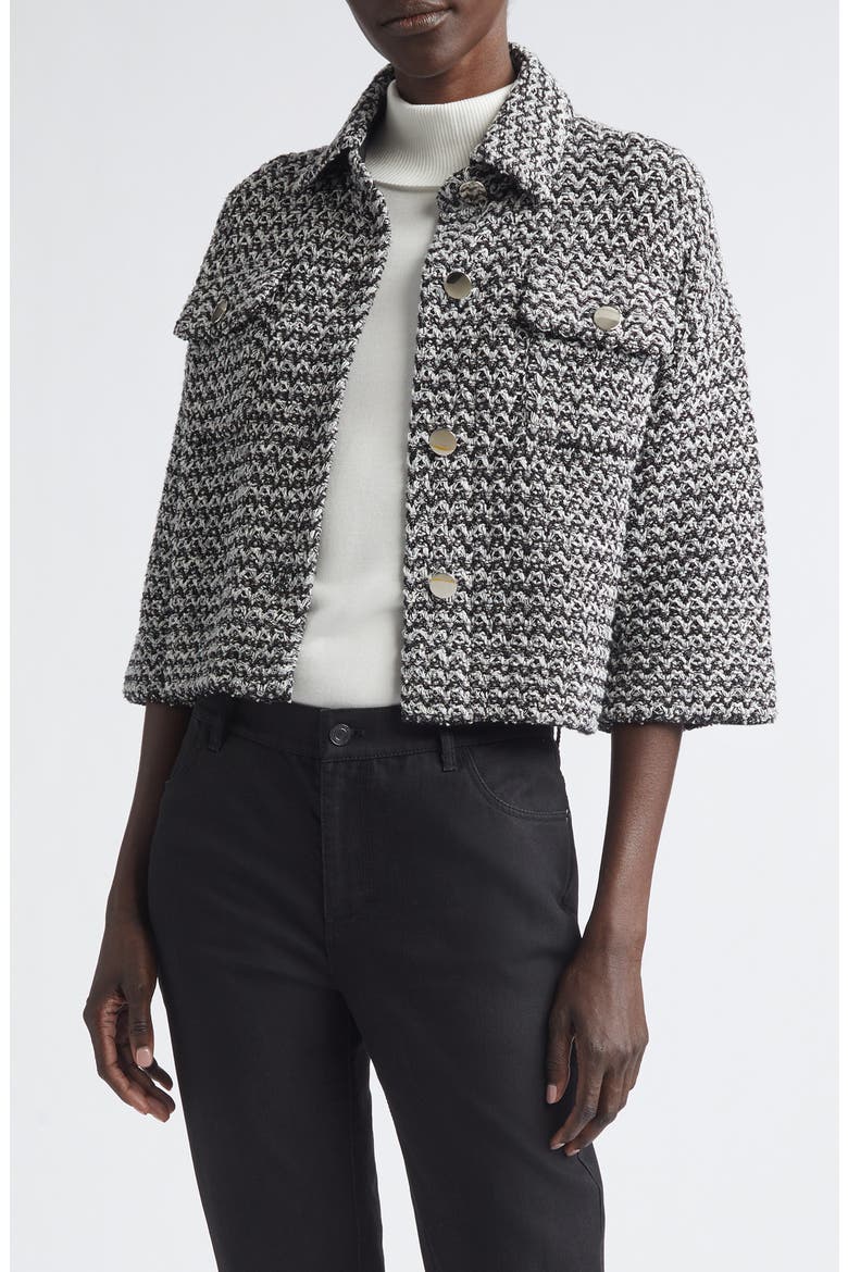 Cotton & Linen Tweed Crop Jacket, Main, color, BLACK METALLIC