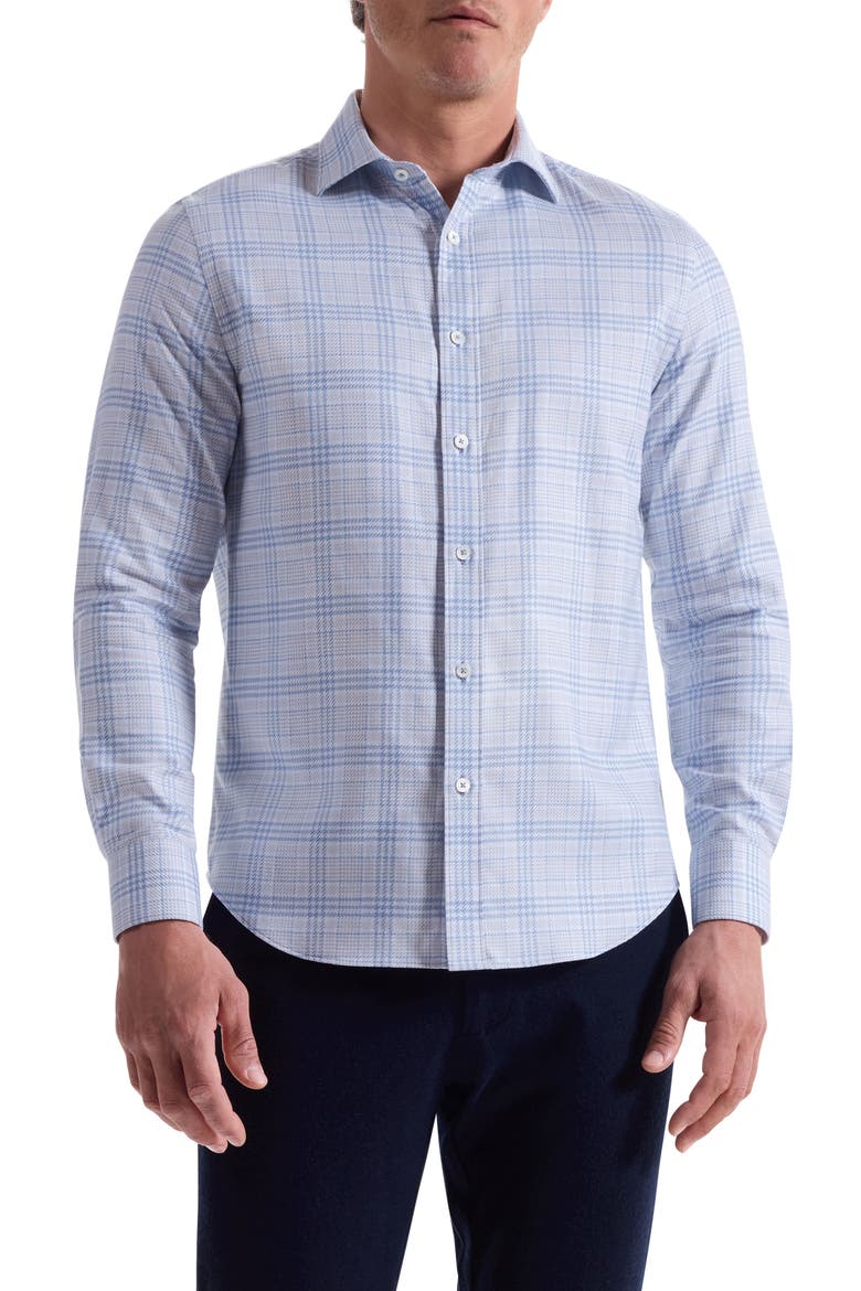 Axel Trim Fit Plaid Cotton Button-Up Shirt, Main, color, SKY