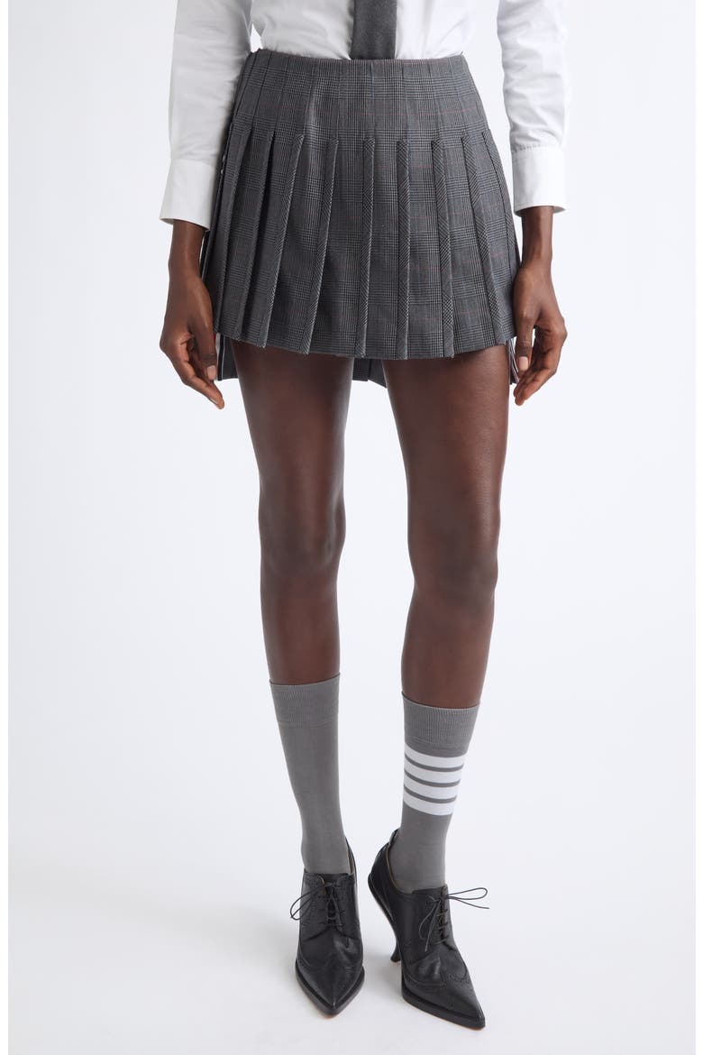 Plaid Low Rise Pleated Miniskirt, Main, color, DARK GREY