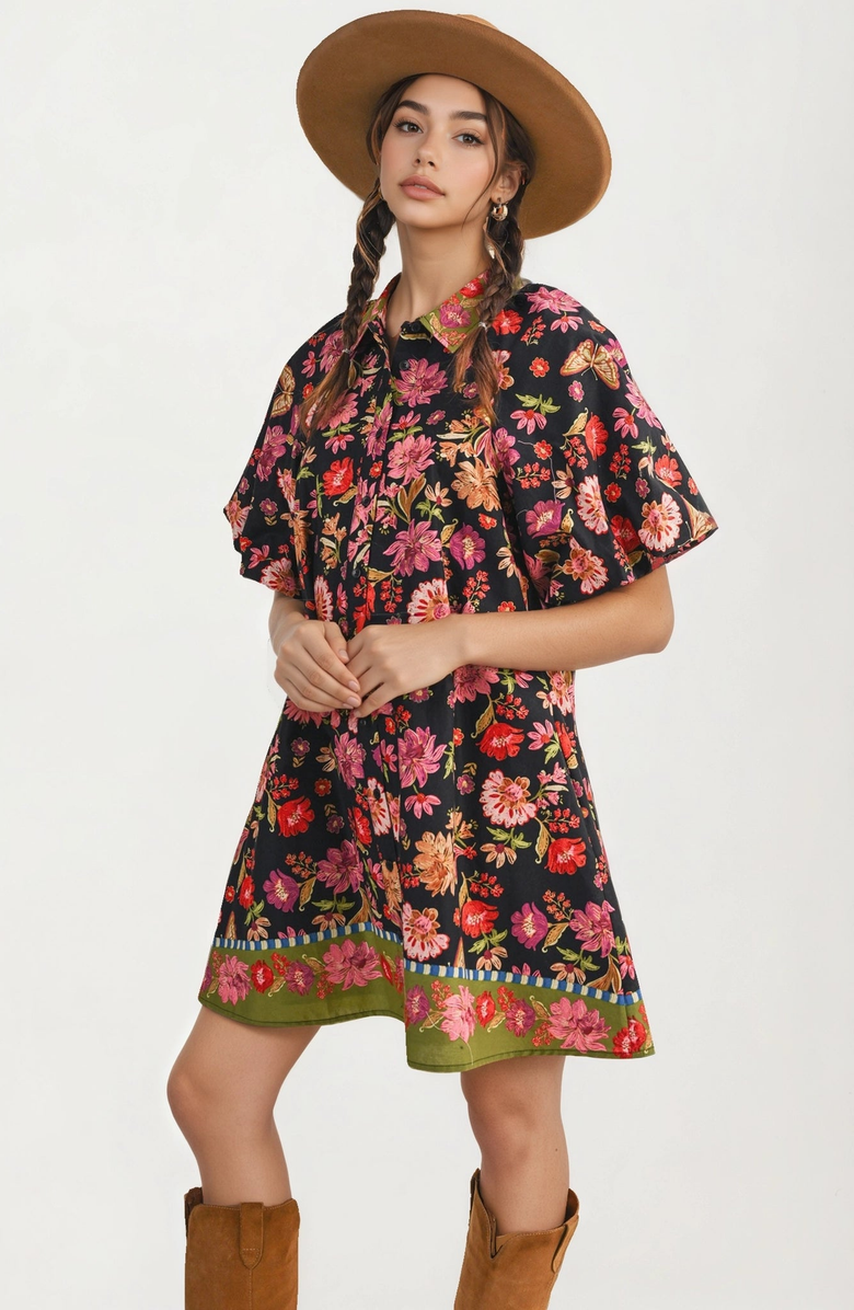 Knit and Lounge Button Front Floral Shirt Dress, Alternate, color, Floral Print