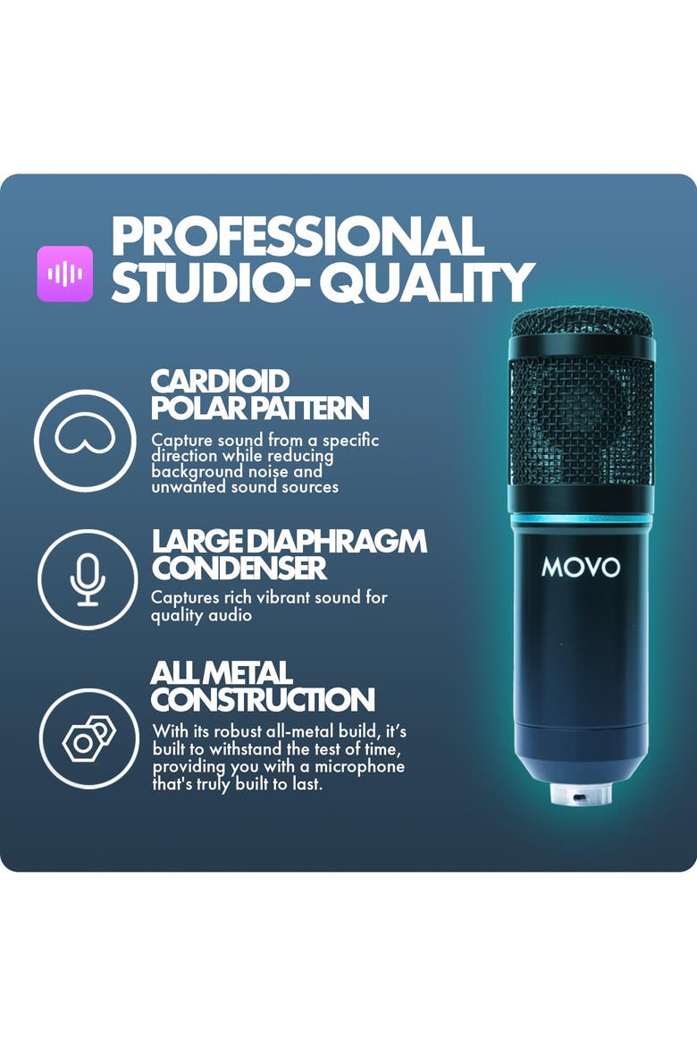 4-Pack Universal Cardioid Podcasting Microphone Bundle with Tabletop Mic Stand and Pop Filter, for XLR Outputs, Alternate, color, Black