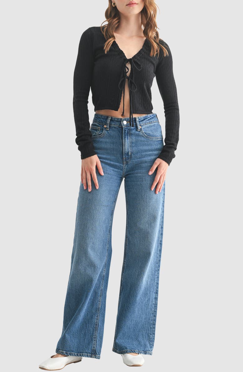 All in Favor Pointelle Cardigan, Alternate, color, Black