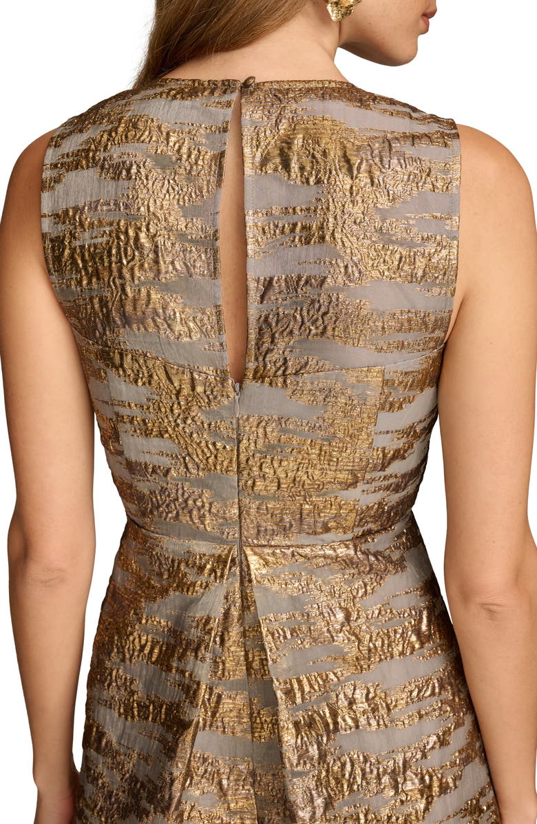 Donna Karan New York Metallic Jacquard Cocktail Midi Dress, Alternate, color, Gilded
