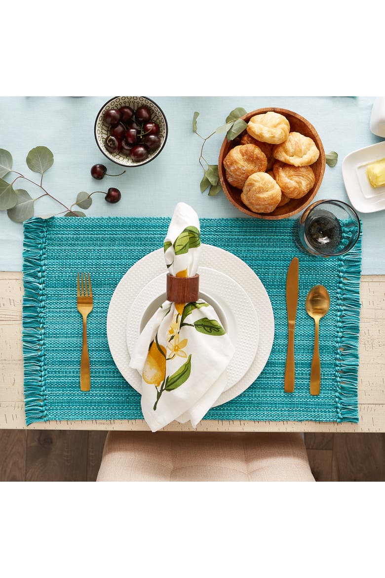Variegated Fringe Placemat Set/6, 13x19", Alternate, color, Teal