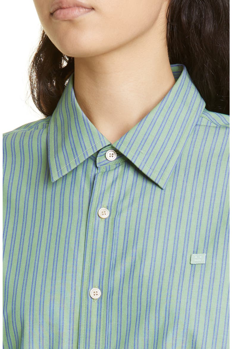 Sarlie Stripe Short Sleeve Cotton Button-Up Shirt, Alternate, color, JADE GREEN/ BLUE