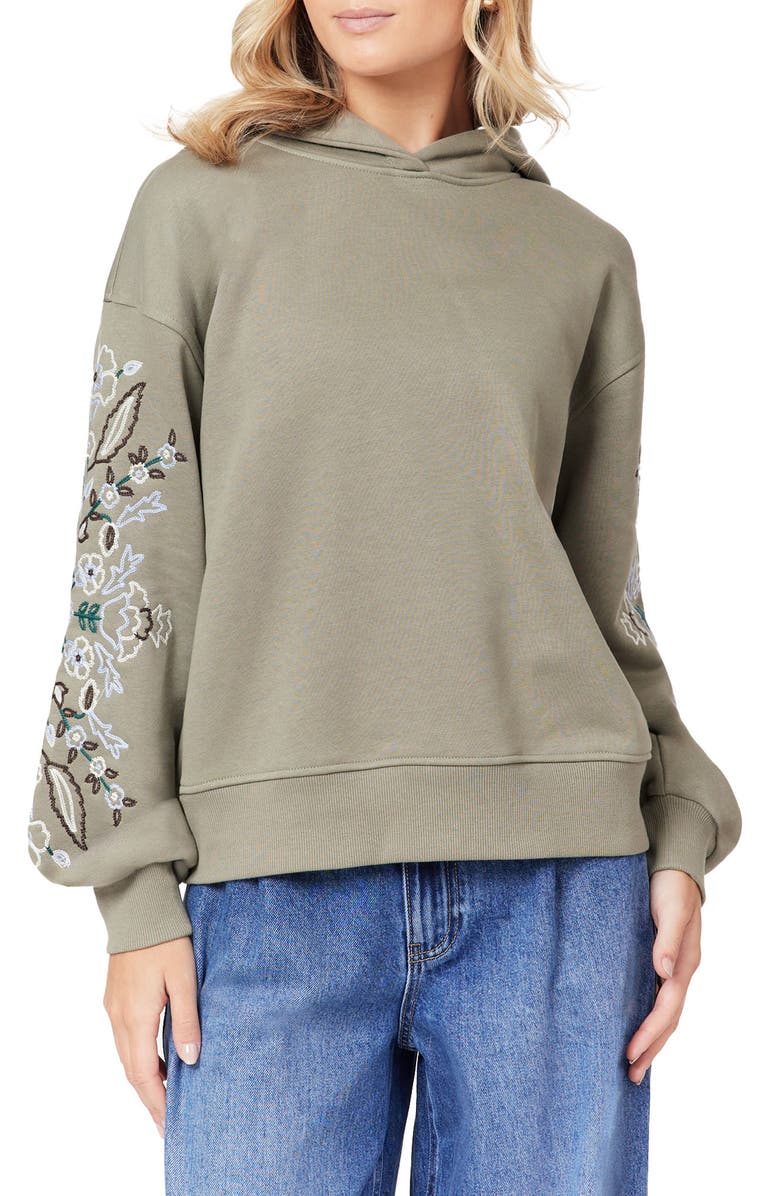 Scotch & Soda Embroidered Hooded Sweatshirt, Main, color, Vetiver