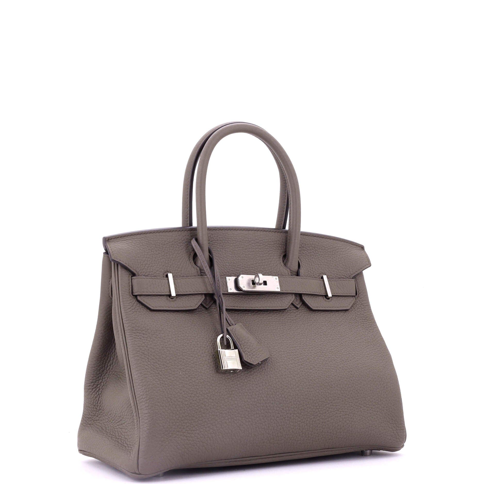 Pre-Owned Hermes Birkin Handbag Grey Clemence with Palladium Hardware 30, Alternate, color, Etain