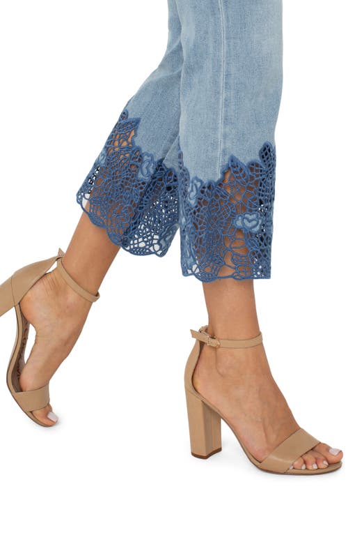 Shop Liverpool Los Angeles Hannah Crochet Hem Crop Flare Jeans In Indigo Crochet