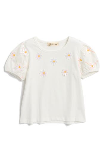 DOE A DEAR DOE A DEAR KIDS' FLORAL SEQUIN MESH SLEEVE T-SHIRT