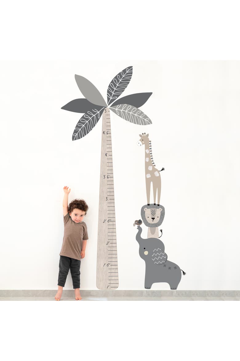 Jungle Safari Tree with Animals Kids Growth Chart Wall Decals, Alternate, color, Gray