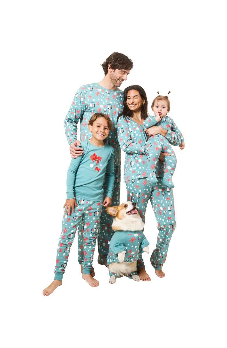 Leveret Footed Cotton Matching Family Pajamas, Nature 
Water Prints, Alternate, color, Fish Tank