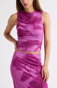 Open Edit Ruched Mesh Tank Top