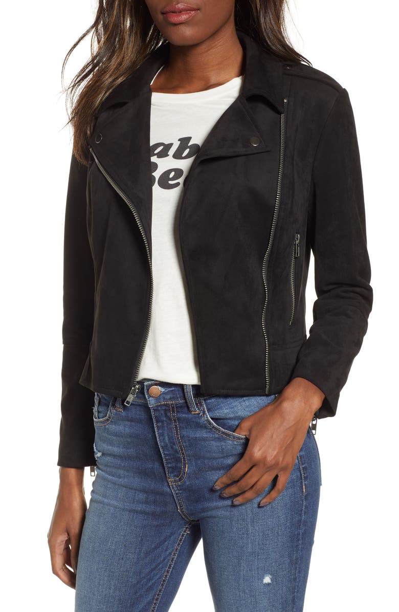 BB Dakota by Steve Madden BB Dakota Not Your Baby Faux Suede Moto Jacket, Main, color, 