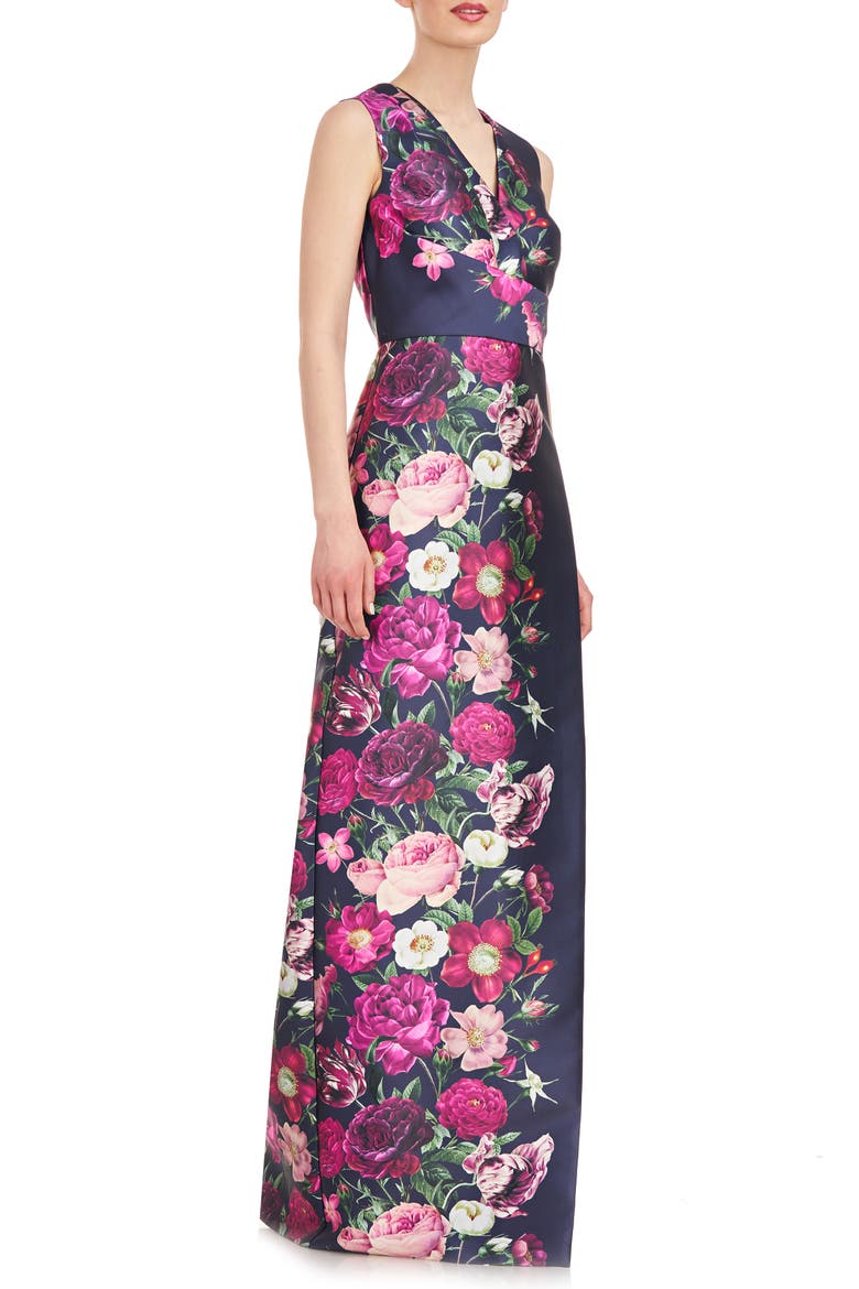 Coraline Floral Faux Wrap Sheath Gown, Alternate, color, DARK MIDNIGHT