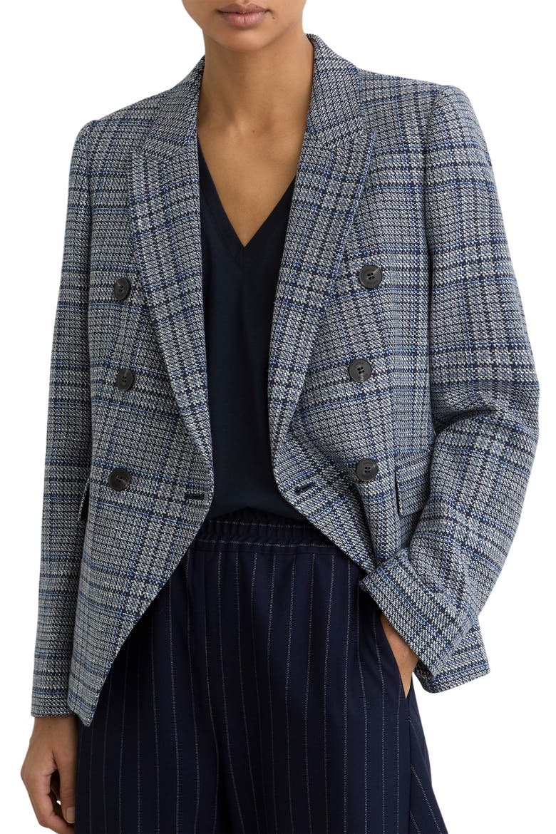 Larissa Plaid Double Breasted Jacket, Main, color, NAVY CHECK