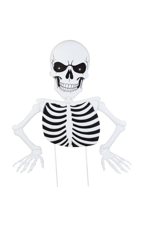 Halloween Lighted Metal Stacked Jack-O-Lantern or Skeleton Yard Stake with Timer