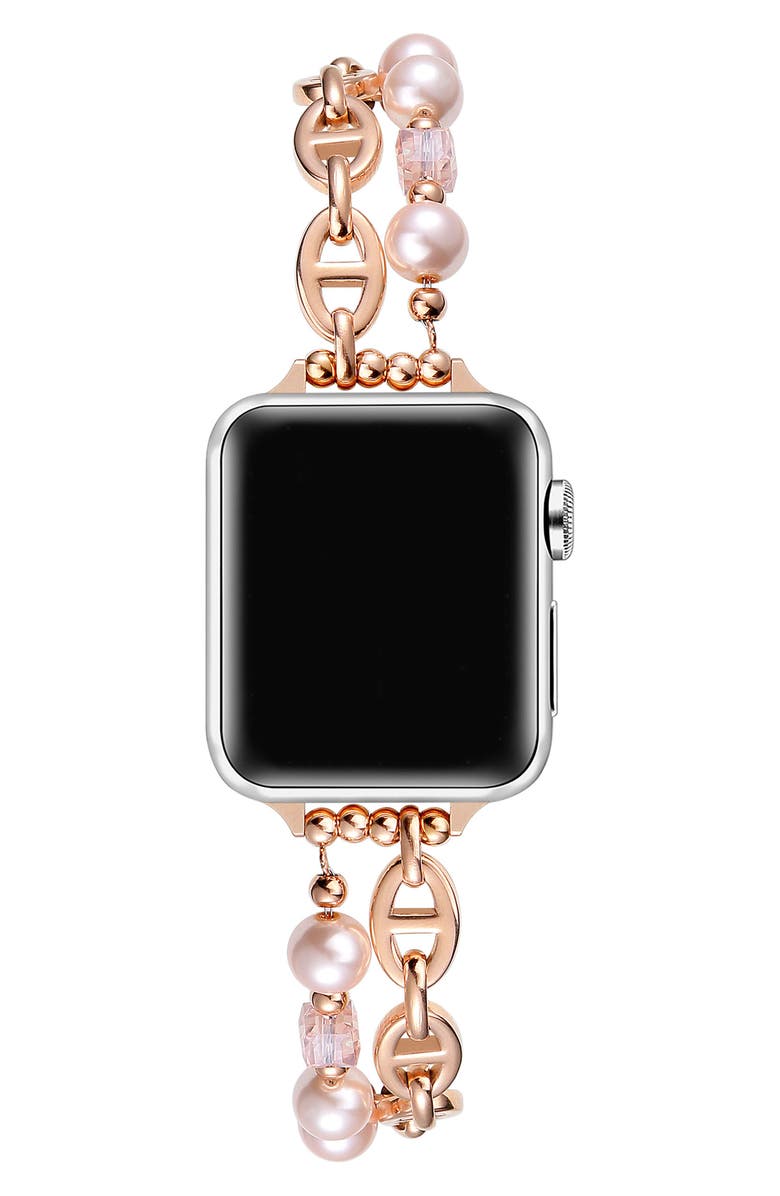 The Posh Tech Luna Imitation Pearl Apple Watch<sup>®</sup> Watchband, 38mm, Alternate, color, Rose Gold