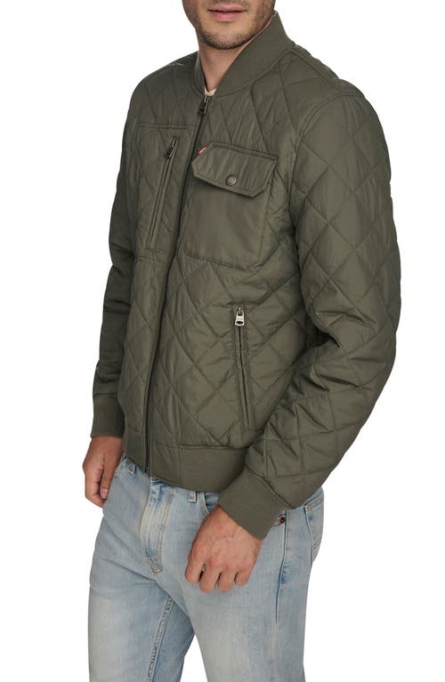 Shop Levi's Quilted Nylon Bomber Jacket In Sage Green