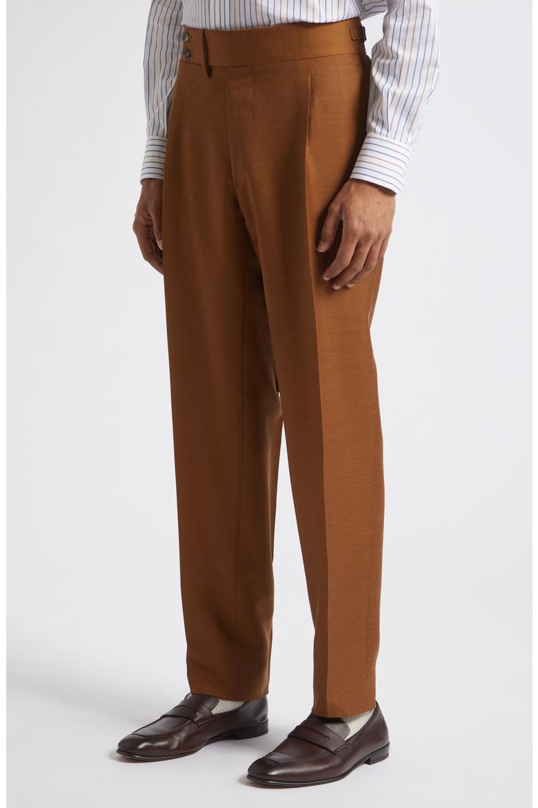 Unito Pleated Wool, Mohair & Silk Pants, Alternate, color, MEDIUM BROWN 420