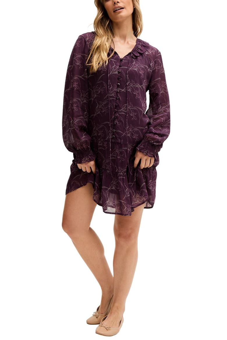 Henrietta Floral Print Button Down Mini Dress, Alternate, color, Purple