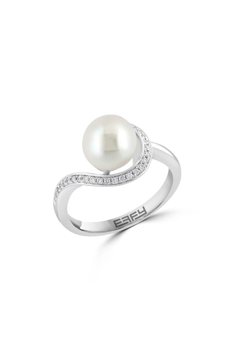 Diamond & Freshwater Pearl Ring, Main, color, WHITE