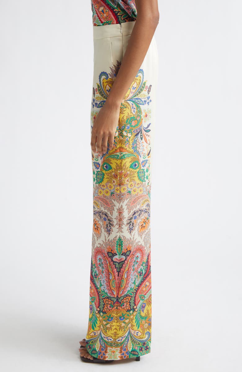 Etro Placed Paisley Print Satin Pants, Alternate, color, Print On White Base