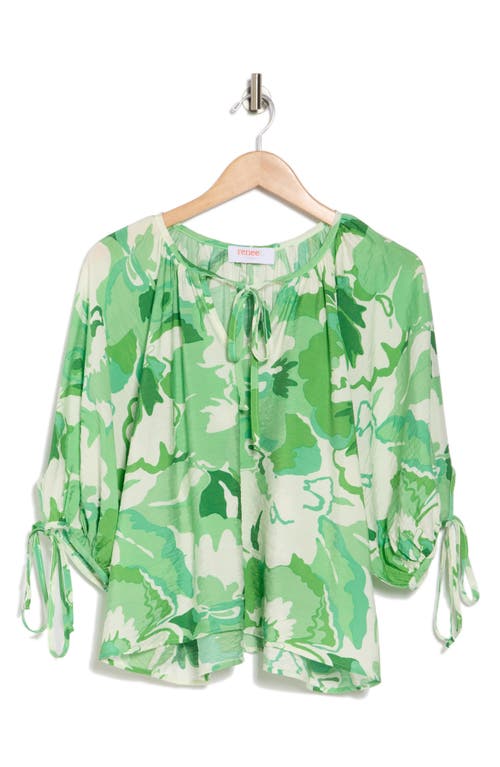 Shop Renee C Floral Puff Sleeve Blouse In Green