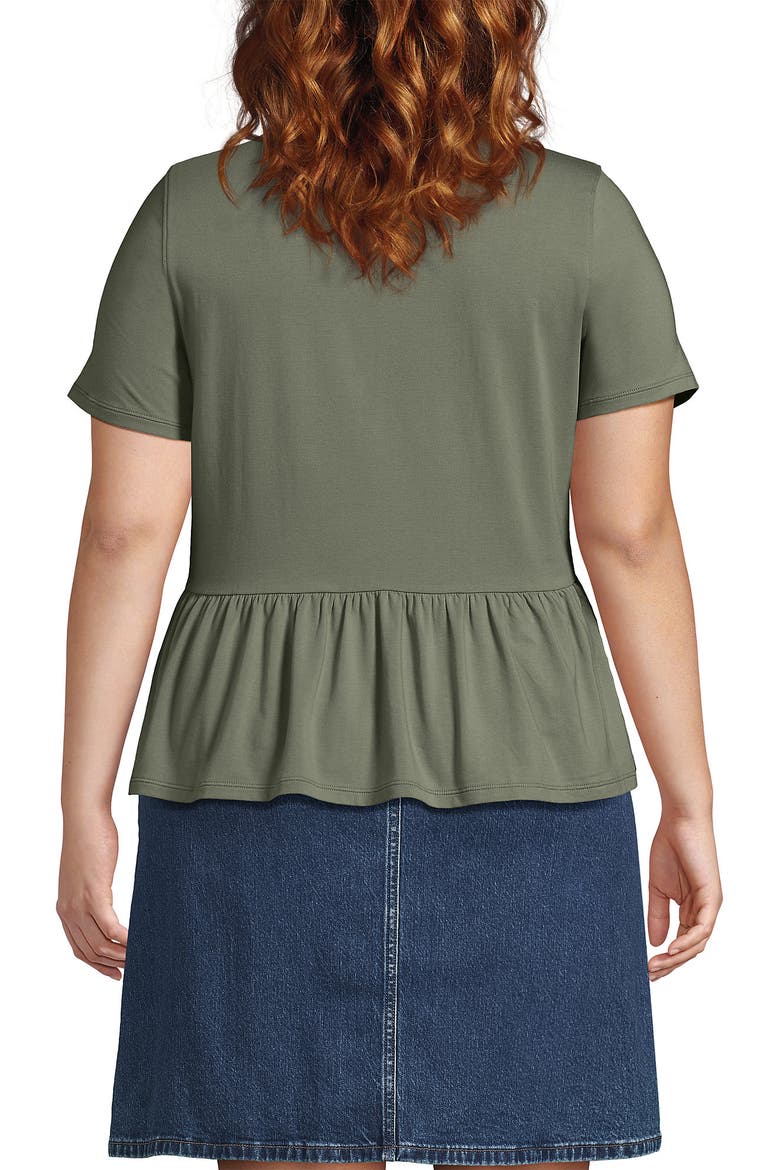 Plus Size Short Sleeve Lightweight Jersey Crew Neck Peplum Tee, Alternate, color, Sage
