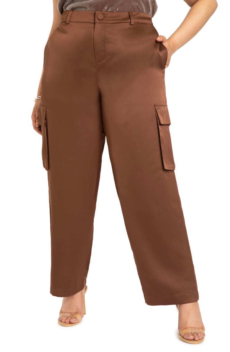 ELOQUII Satin Cargo Pants, Main, color,