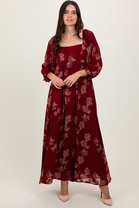 Multi Floral Textured Peasant Babydoll Maxi Dress