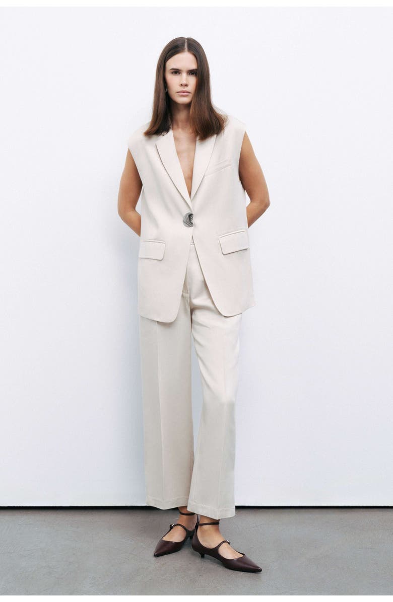 Nocturne Sleeveless Tailored Vest with Oversized Button Detail, Alternate, color, 